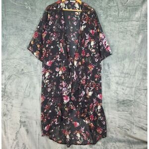 Womens Kimono XXL Black Romantic Floral Sheer Duster Open Boho Chic Whimsigoth